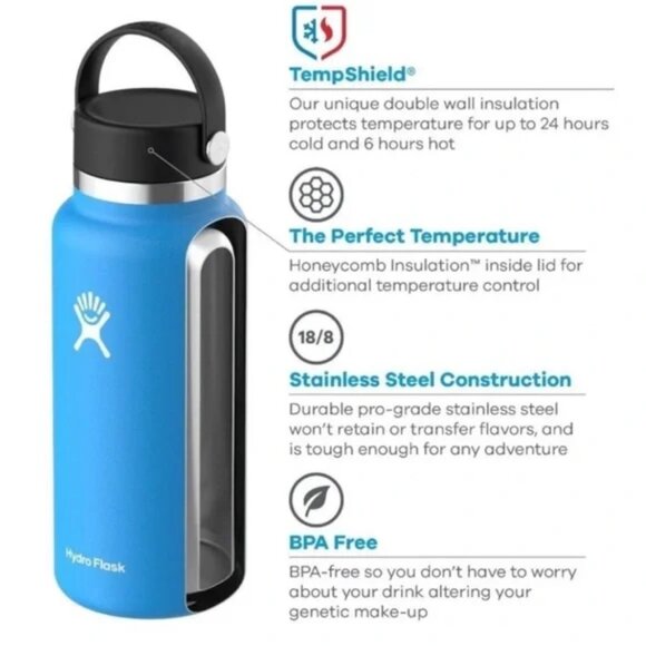 NEW Hydro Flask | Wide 32 oz. Water Bottle | Laguna Blue Turquoise Teal - Picture 2 of 6
